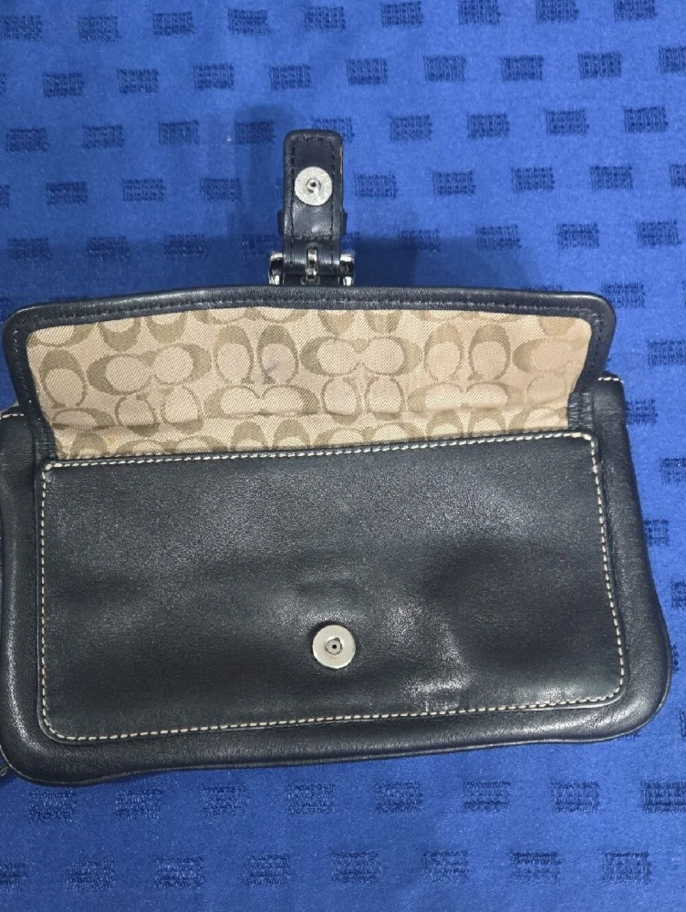 Coach Vintage Bleecker Black Leather Wristlet Clutch with Buckle Accent